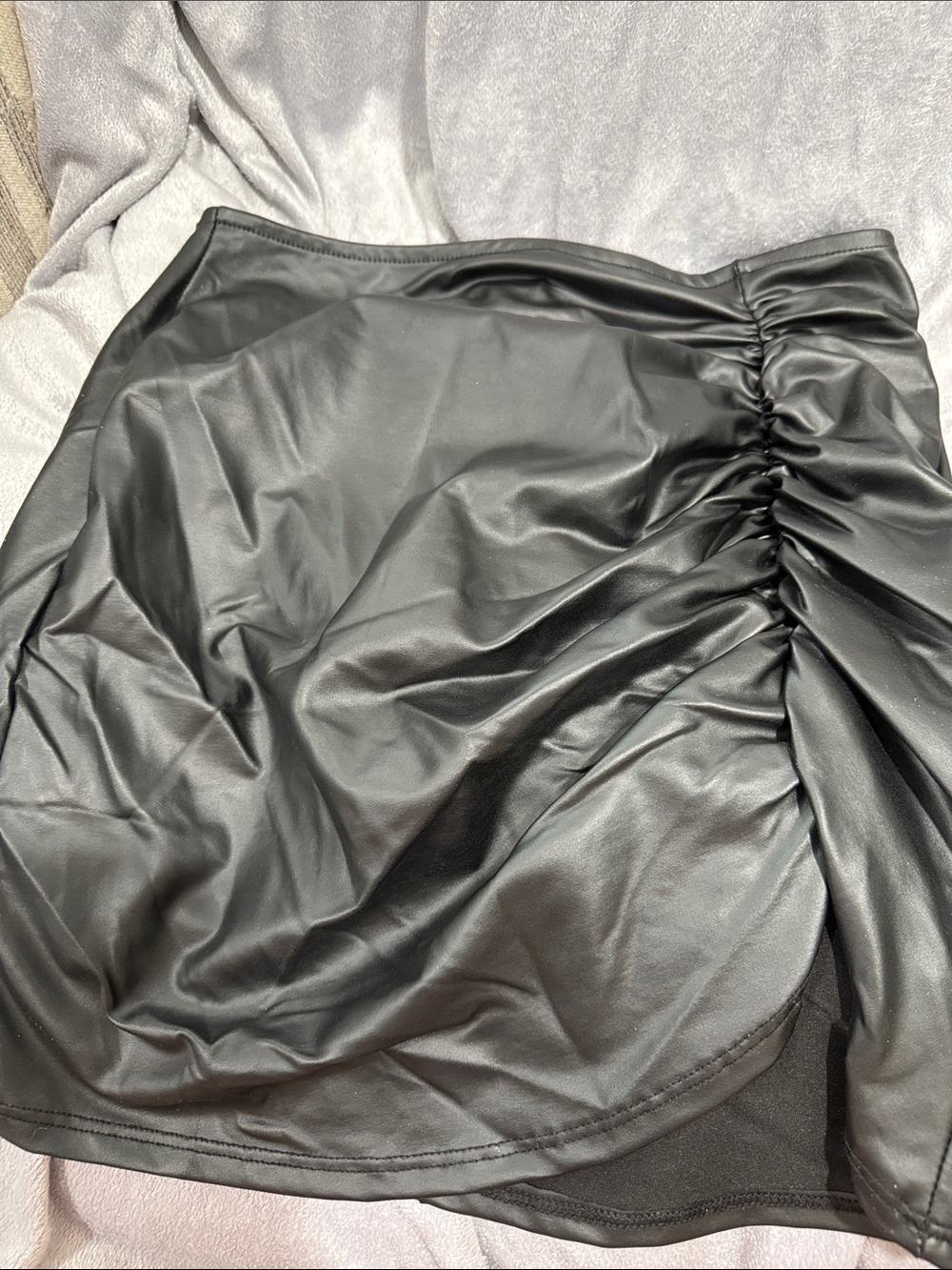 Windsor Black Faux Leather Ruched Mini Skirt